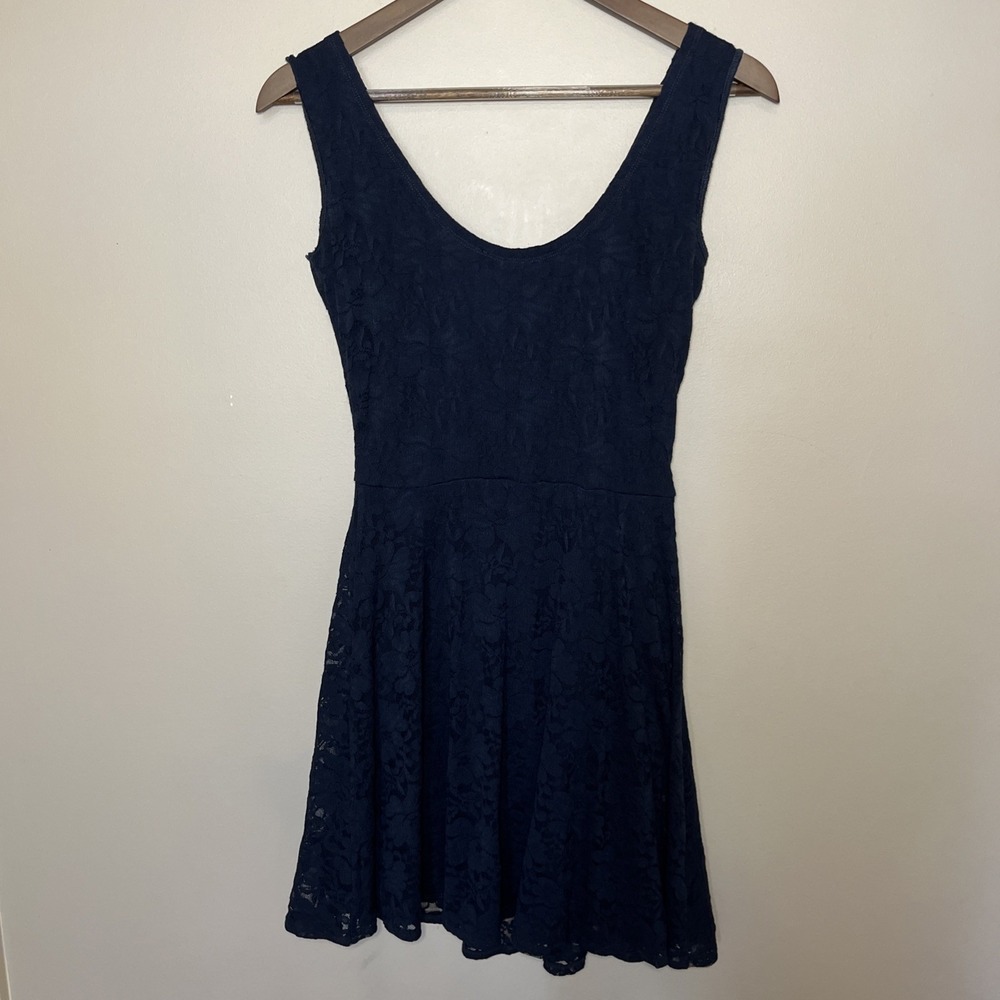 Abercrombie & Fitch Lace Mini Dress Fit Flare Navy Blue Party Cocktail Small - Picture 3 of 7